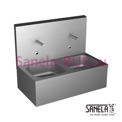 Нержавеющая двойная мойка с автоматическими кранами SLUN 07EB арт: 93072 Sanela Чехия (фото, схема)