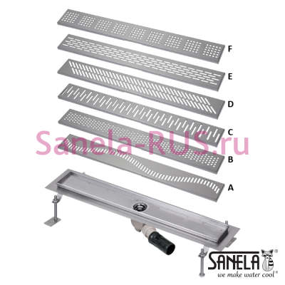 Нержавеющий водоотводящий желоб, 950мм SLKN 04A(X) - SLKN 04F(X) арт: 69041 Sanela Чехия (фото, схема)